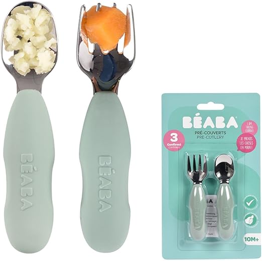 BEABA, Lot de 2 pré-couverts Inox et Silicone